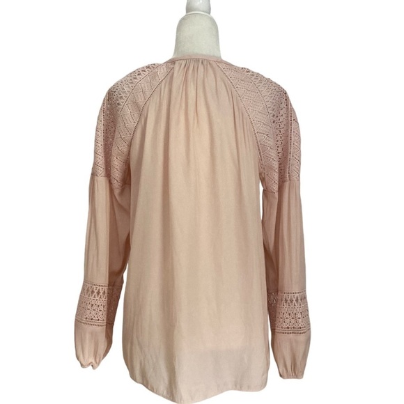 Ramy Brook Winnie Crochet Lace Embroidered Peasant Blouse Blush Pink - Picture 7 of 10
